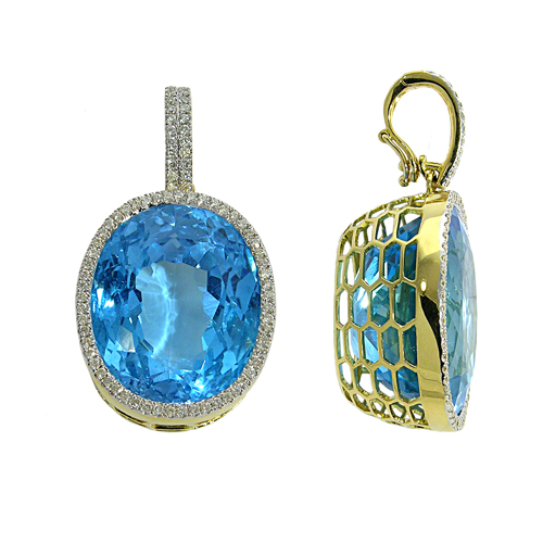 Кулон с бриллиантами и голубым топазом